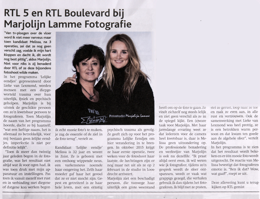 Met Lieke van Lexmond in Lelijke Eendjes RTL5 In de media | Marjolijn Lamme Fotografie