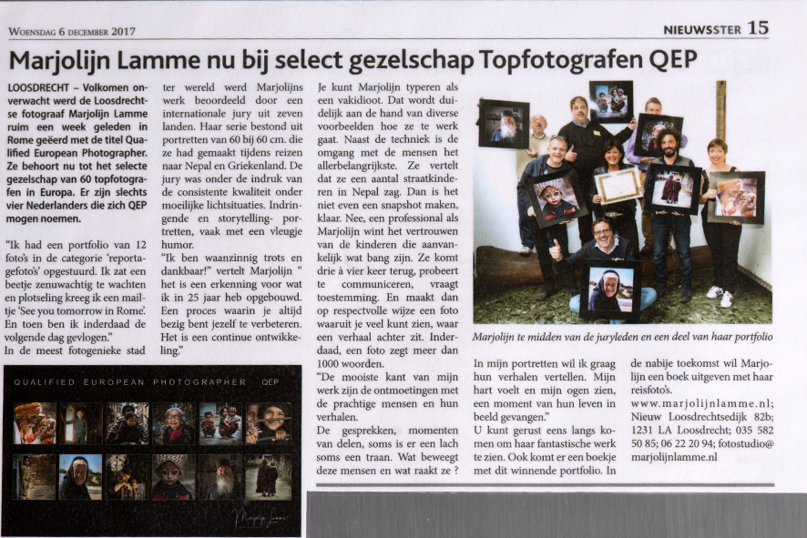 Qoalified European Photographer In de media | Marjolijn Lamme Fotografie